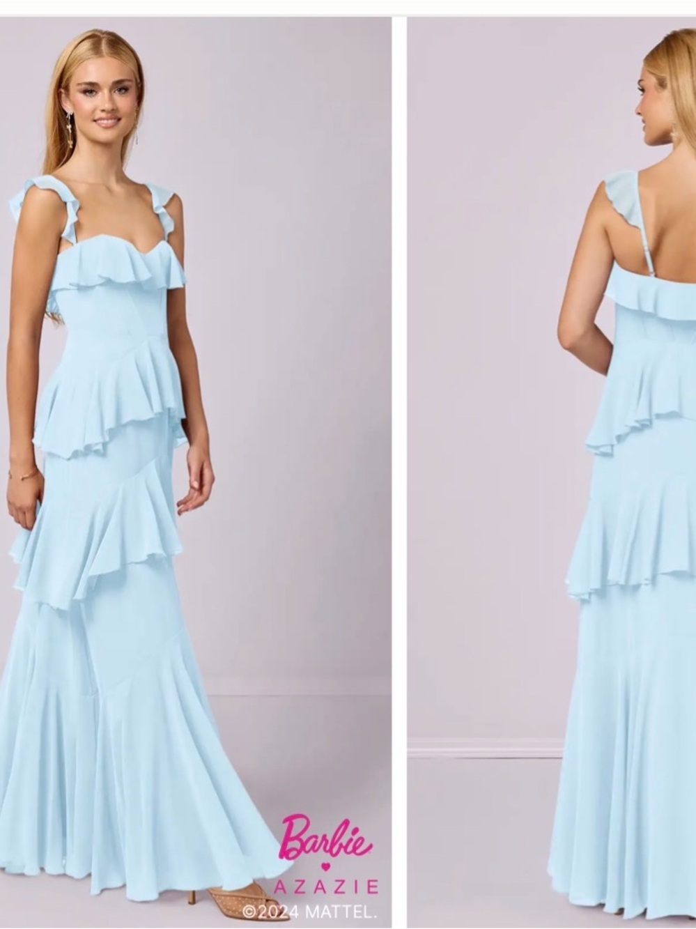 Azazie Light Blue Ruffle-Tiered Barbie Maxi Dress